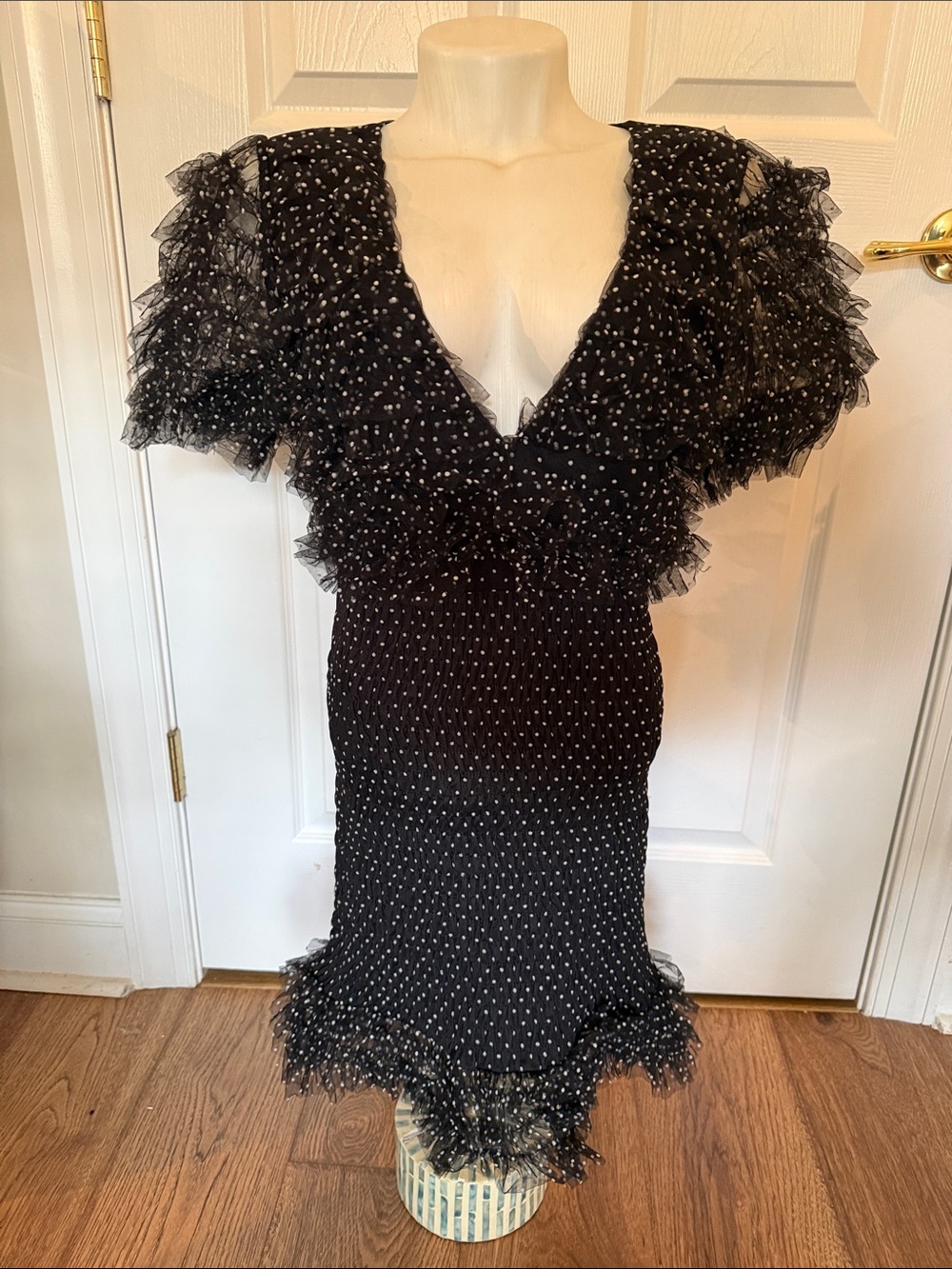 Forever 21 Black Polka Dot Ruffle Mini Dress